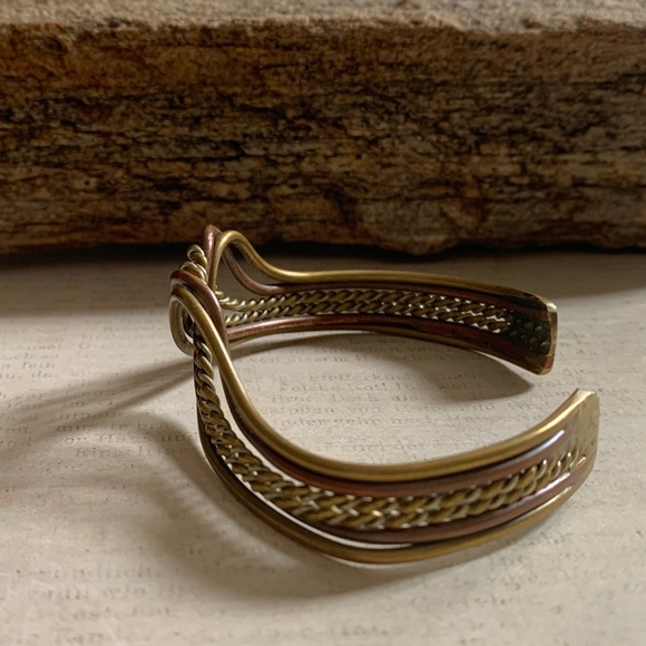 Artesian Tricolor Metal Bracelet Copper Brass Silver Wire Bohemian Boho Gypsy - Picture 7 of 9